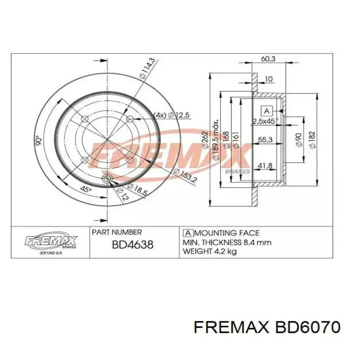 Передний тормозной диск Fremax BD6070