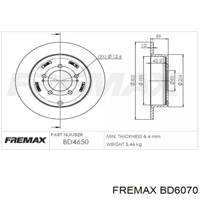 BD6070 Fremax Диск тормозной передний