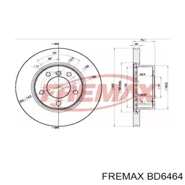 BD6464 Fremax диск тормозной передний
