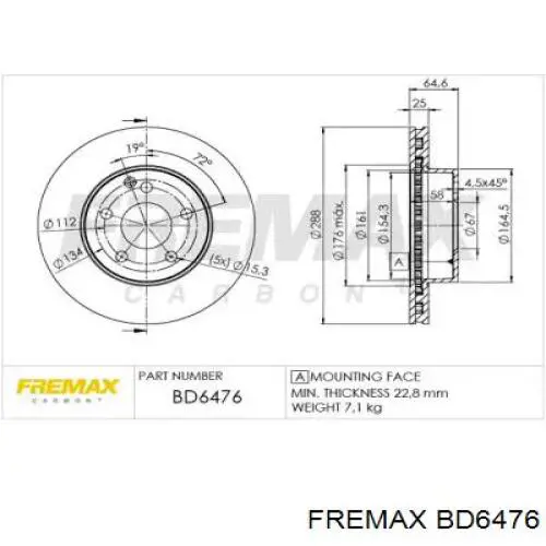 BD6476 Fremax диск тормозной передний