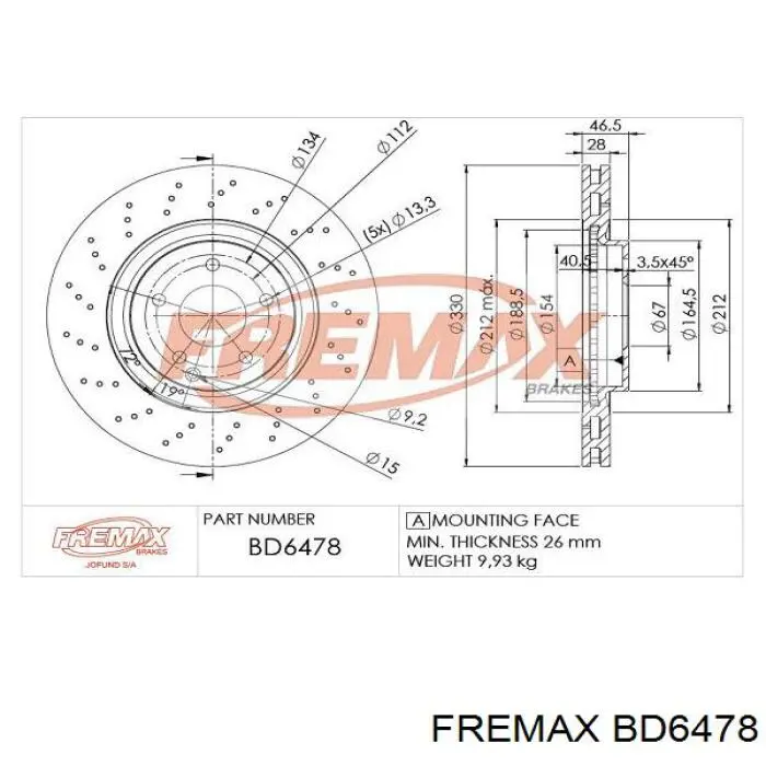 BD6478 Fremax диск тормозной передний
