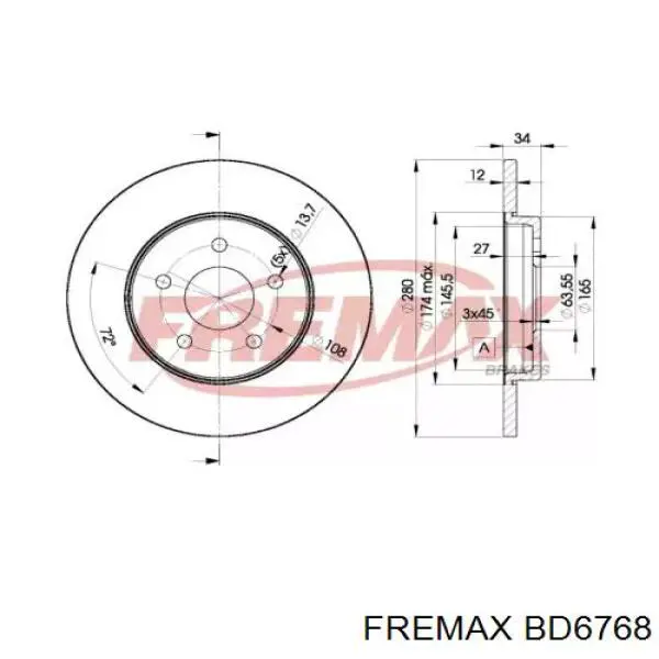 BD6768 Fremax диск тормозной задний