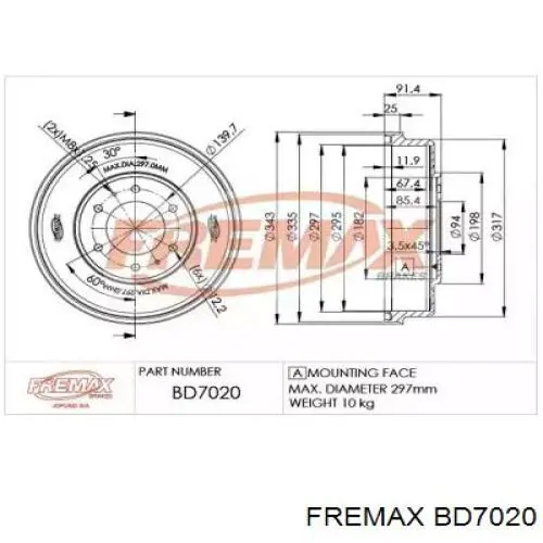 BD7020 Fremax Тормозной барабан