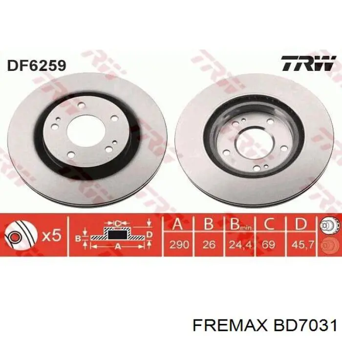 Передние тормозные диски BD7031 Fremax