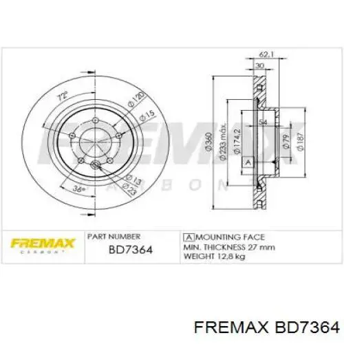 BD7364 Fremax диск тормозной передний