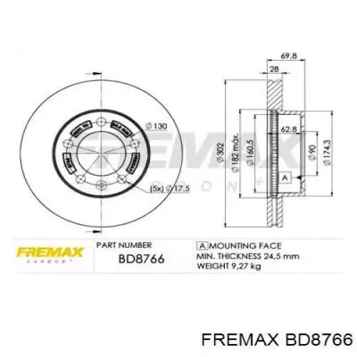 Передние тормозные диски BD8766 Fremax