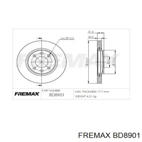BD8901 Fremax диск тормозной передний