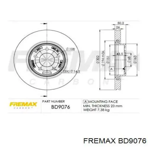 Передние тормозные диски BD9076 Fremax