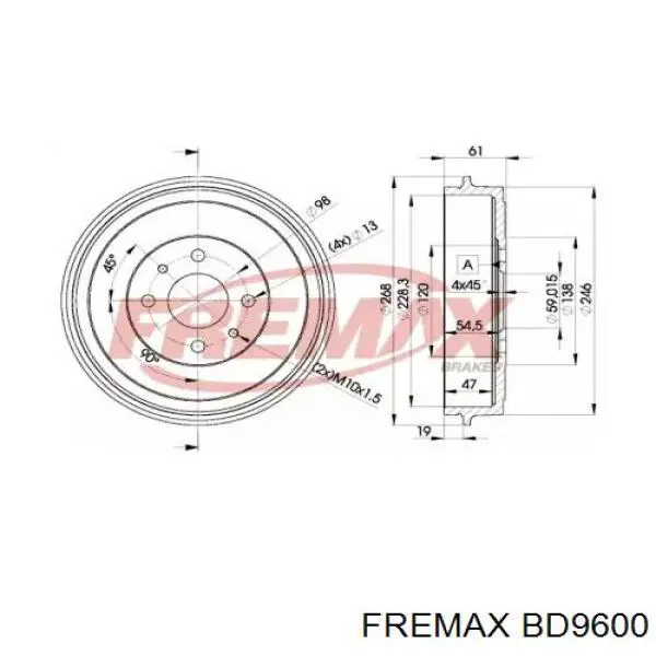 BD9600 Fremax Тормозной барабан