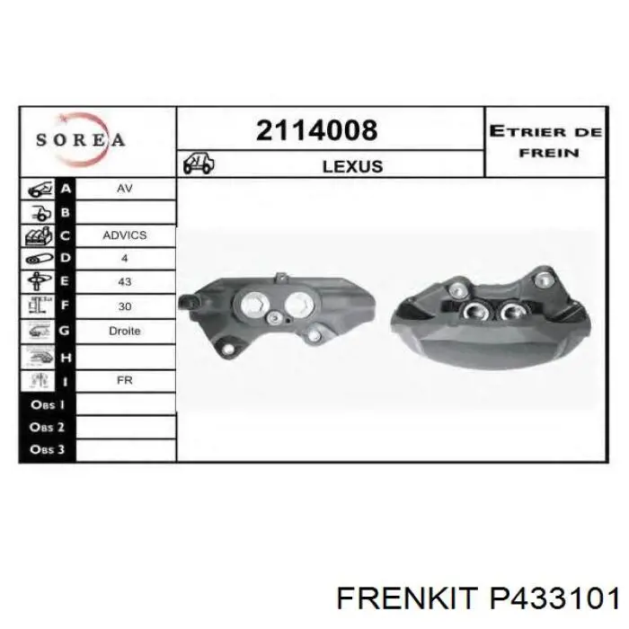 P433101 Frenkit поршень суппорта тормозного переднего