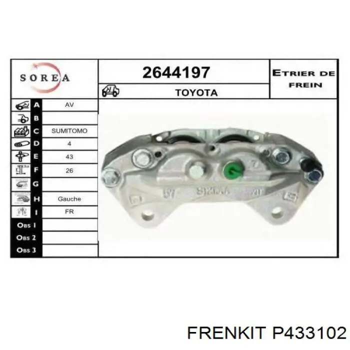 Поршень суппорта тормозного переднего P433102 Frenkit