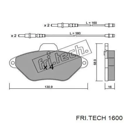 Передние тормозные колодки 1600 Fri.tech