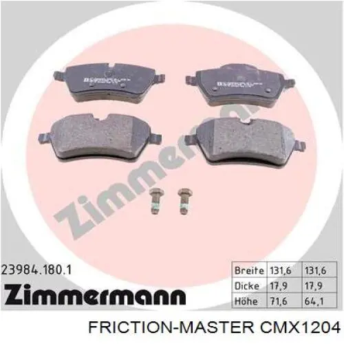 Передние тормозные колодки CMX1204 Friction Master