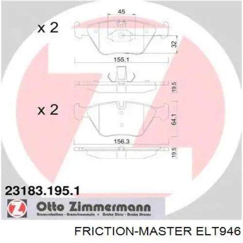 ELT946 Friction Master колодки тормозные передние дисковые