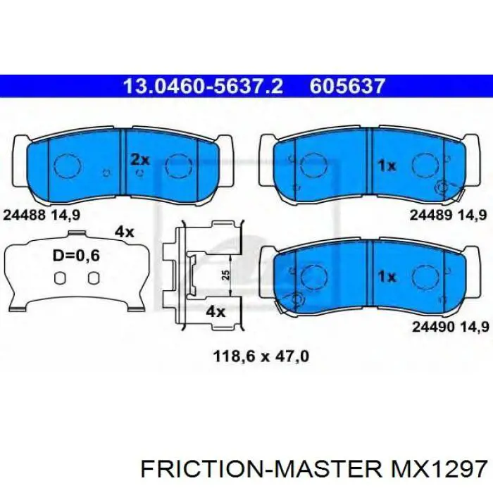 Задние тормозные колодки MX1297 Friction Master
