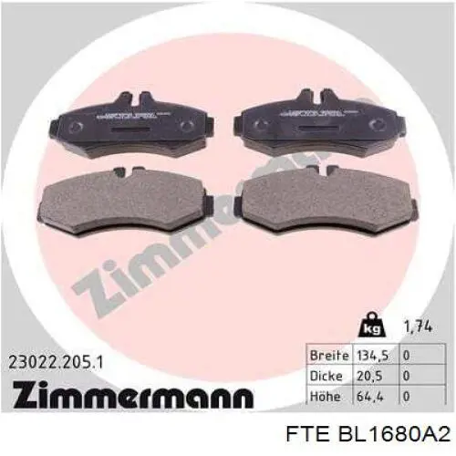 Передние тормозные колодки BL1680A2 FTE