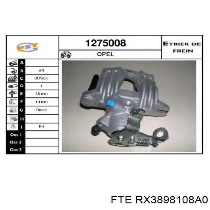 RX3898108A0 FTE Суппорт тормозной задний правый