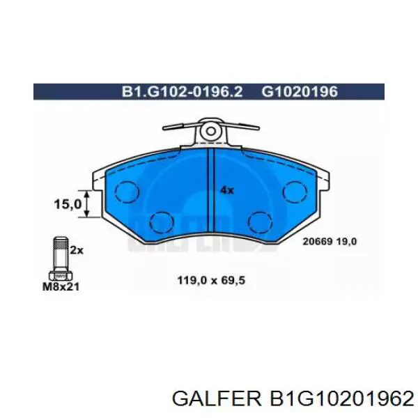 B1G10201962 Galfer колодки тормозные передние дисковые