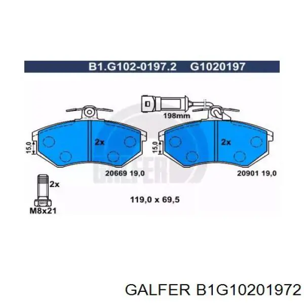 Колодки тормозные передние дисковые GALFER B1G10201972