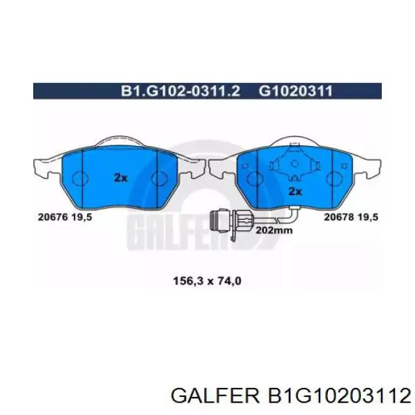 Колодки тормозные передние дисковые GALFER B1G10203112