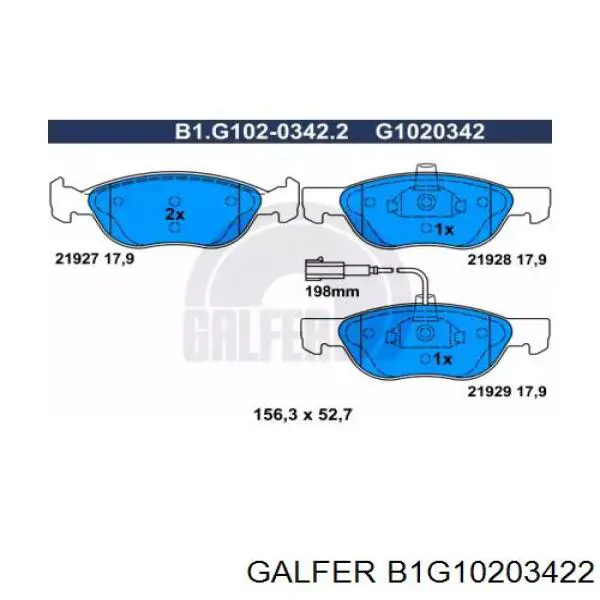 Колодки тормозные передние дисковые GALFER B1G10203422