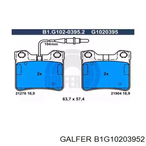 Колодки тормозные задние дисковые GALFER B1G10203952