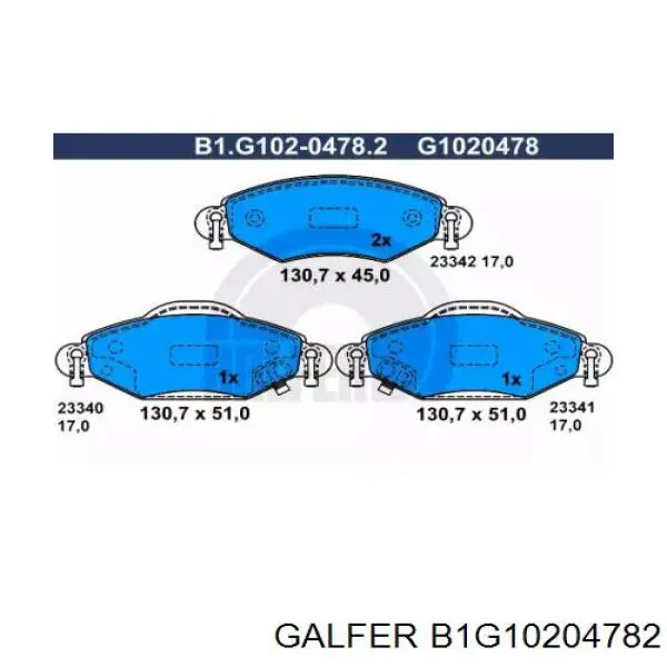 Колодки тормозные передние дисковые GALFER B1G10204782