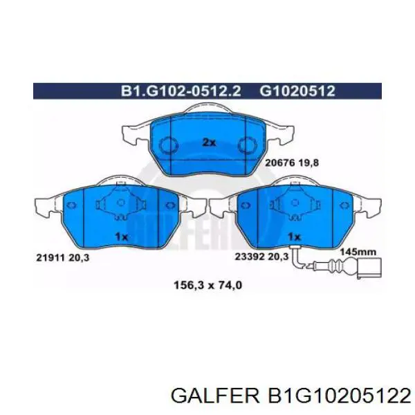 Колодки тормозные передние дисковые GALFER B1G10205122