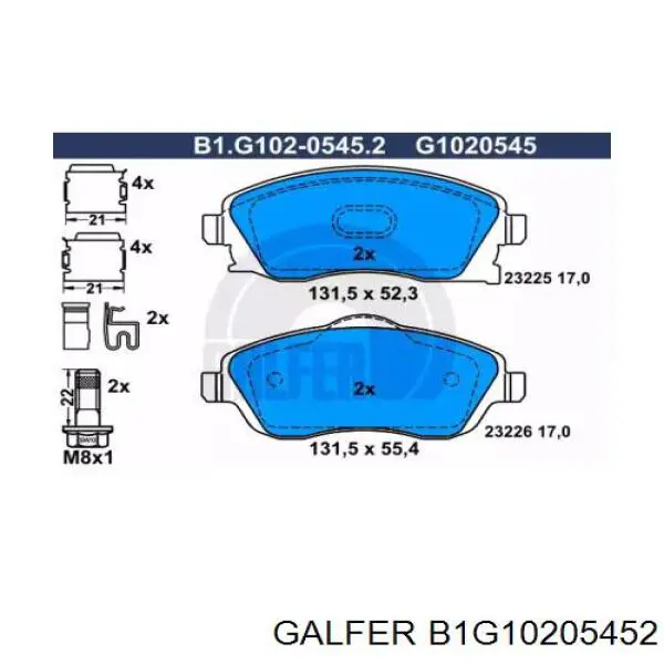 Колодки тормозные передние дисковые GALFER B1G10205452