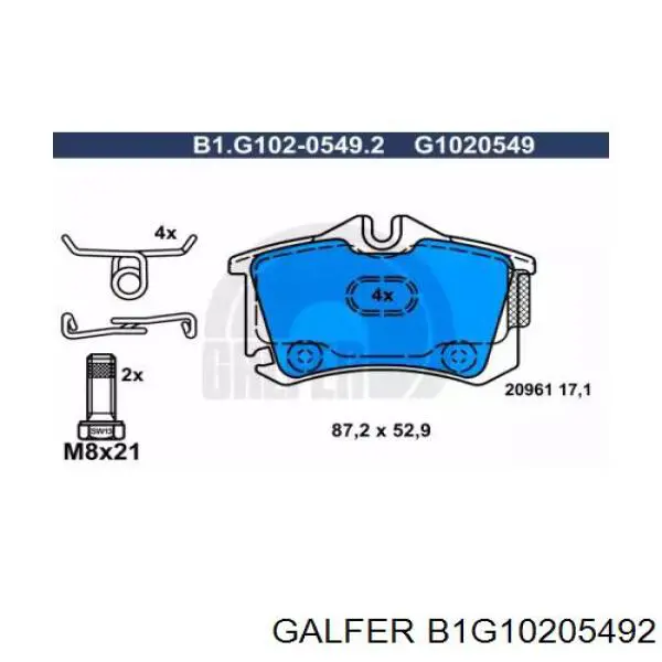 B1G10205492 Galfer колодки тормозные задние дисковые