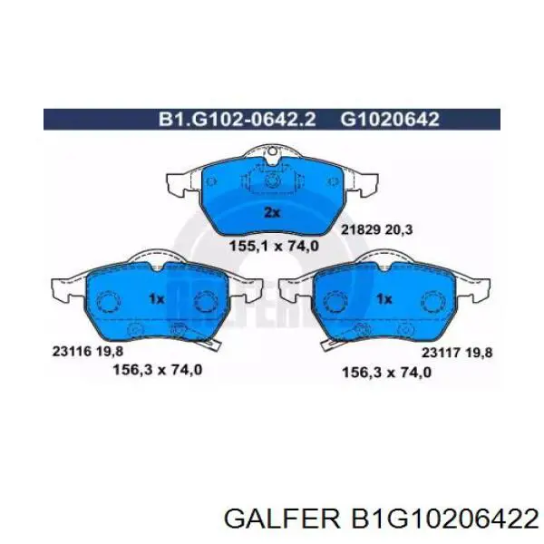 Колодки тормозные передние дисковые GALFER B1G10206422