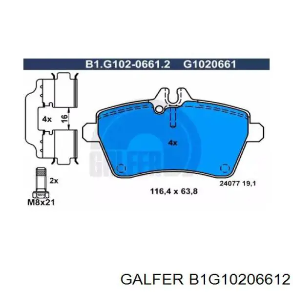 B1G10206612 Galfer колодки тормозные передние дисковые