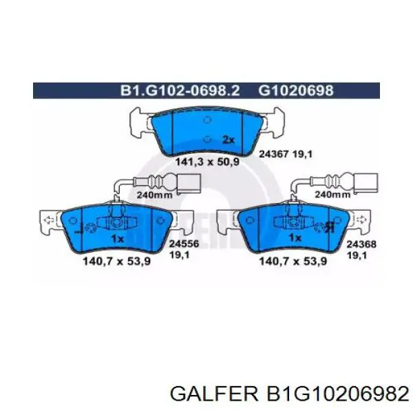 Колодки тормозные задние дисковые GALFER B1G10206982