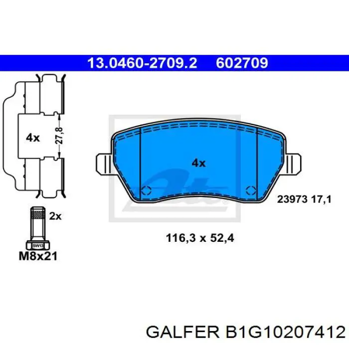 B1G10207412 Galfer колодки тормозные передние дисковые