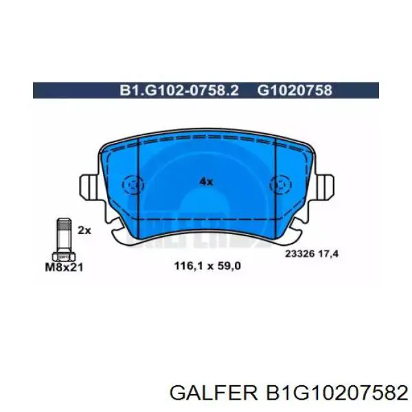 Колодки тормозные задние дисковые GALFER B1G10207582