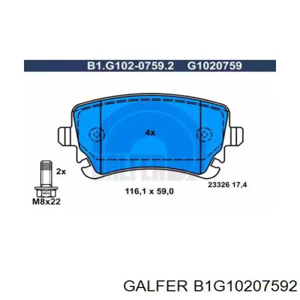 Колодки тормозные задние дисковые GALFER B1G10207592