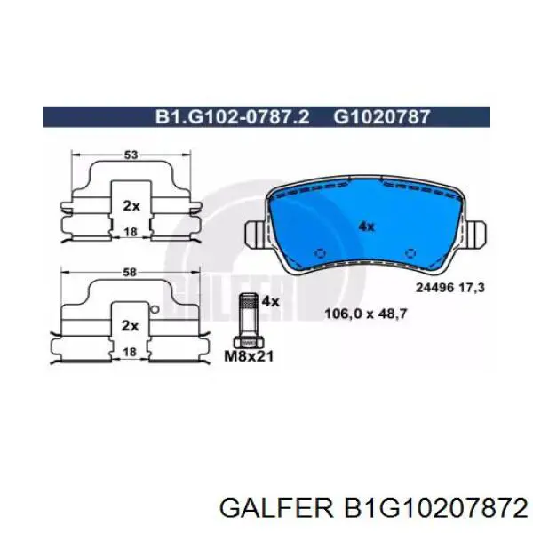 Задние тормозные колодки B1G10207872 Galfer