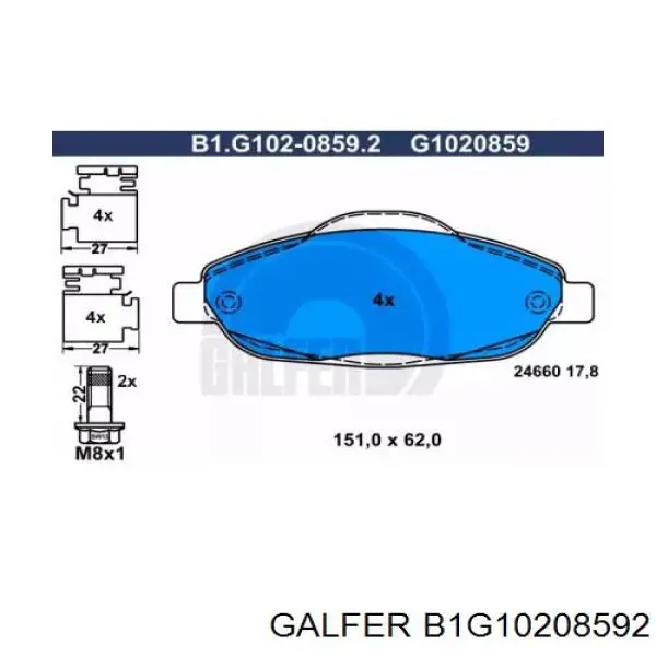 B1G10208592 Galfer колодки тормозные передние дисковые