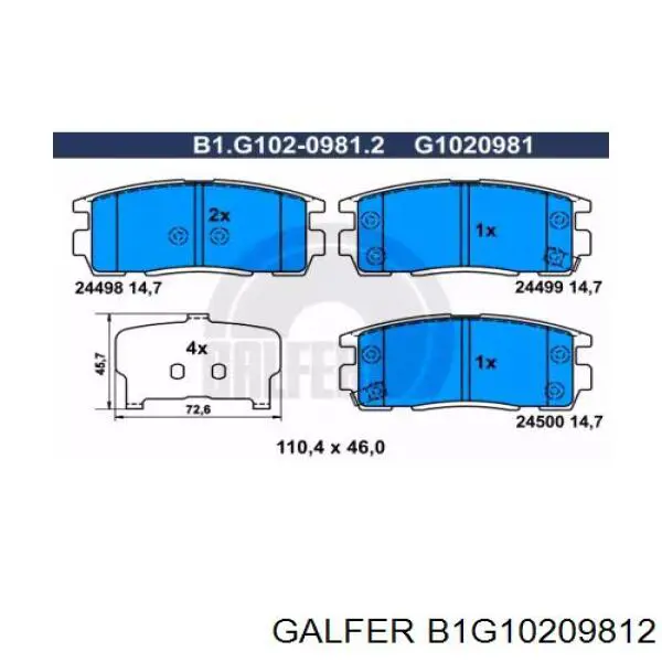 Колодки тормозные задние дисковые GALFER B1G10209812