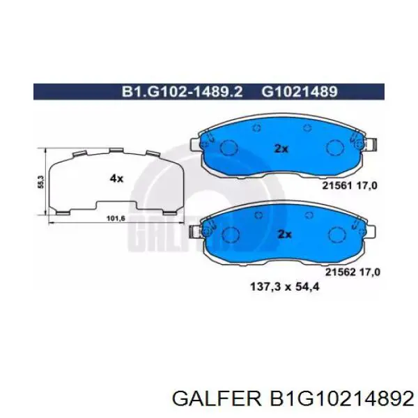 Передние тормозные колодки B1G10214892 Galfer