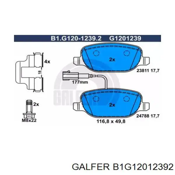 Задние тормозные колодки B1G12012392 Galfer