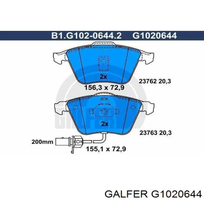 G1020644 Galfer колодки тормозные передние дисковые