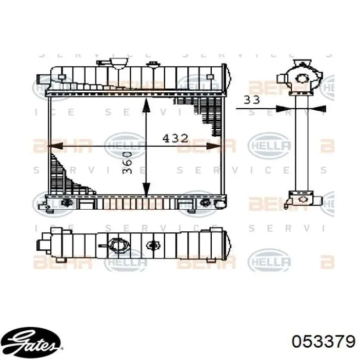 Нижний патрубок радиатора Gates 053379