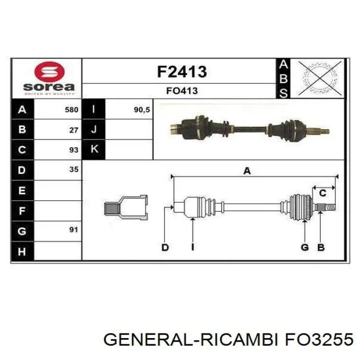 Привод передний правый General Ricambi FO3255 цена, от 79.18 USD