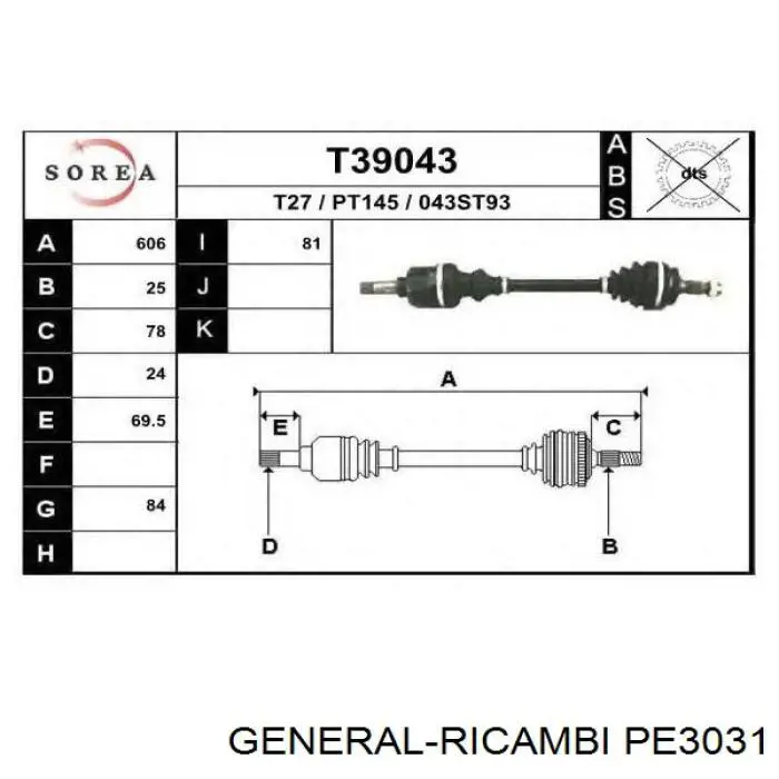 Купить PE3031 General Ricambi Привод в сборе левый