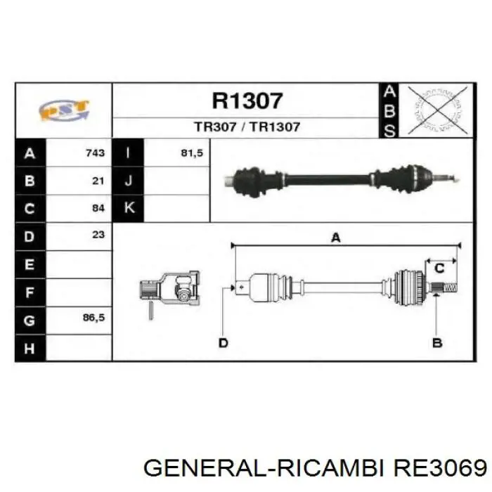 RE3069 General Ricambi полуось (привод передняя правая)