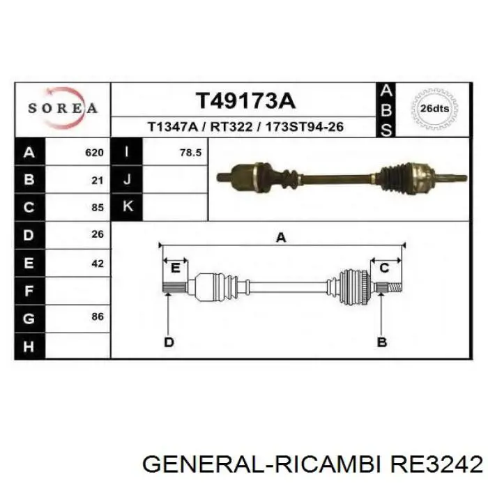 RE3242 General Ricambi semieixo (acionador dianteiro esquerdo)