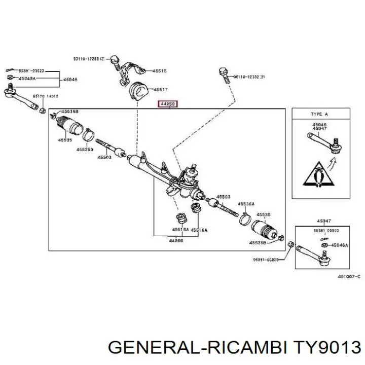 Реечный рулевой механизм General Ricambi TY9013 цена, от 240.72 USD