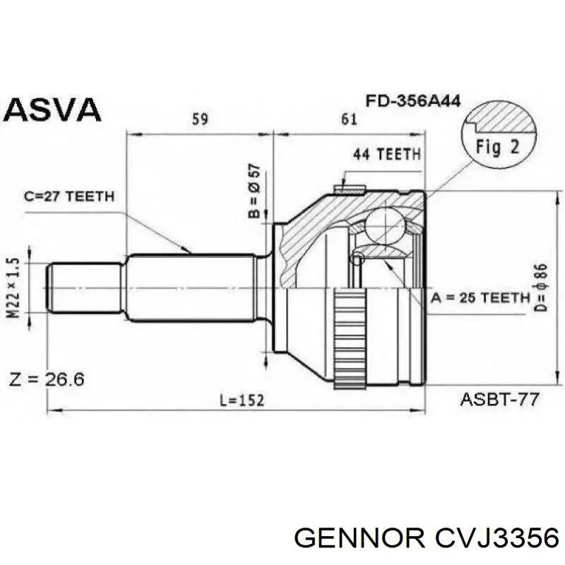 CVJ3356 Gennor шрус наружный передний