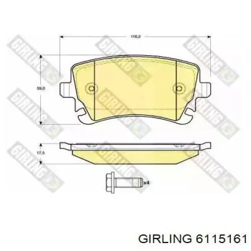 Задние тормозные колодки 6115161 Girling